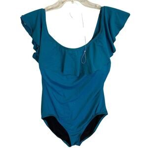 Michael Kors Women's Ruffle One-Piece Swimsuit Blue Size 14